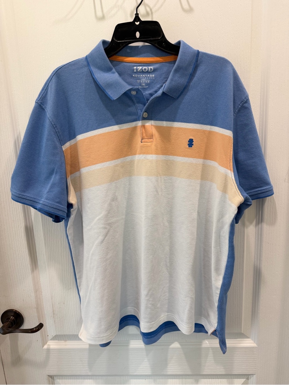 Izod Blue, White & Tan Stripe Men’s Polo